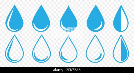 Set di gocce d'acqua blu. Logo modello vettoriale disegno isolato su sfondo trasparente Illustrazione Vettoriale