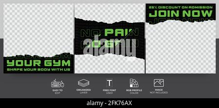 Gym and Fitness Social Media Template Post for Marketing, Promotion and Advertising. Illustrazione Vettoriale