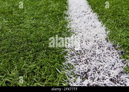 linea bianca su fondo erba campo da calcio Foto Stock