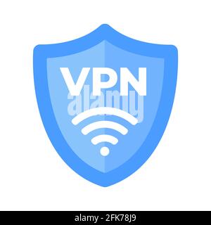 Wireless Shield VPN wifi icona segno piatta disegno vettoriale. Illustrazione Vettoriale