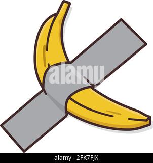 Banana montata a parete con nastro di dotto cartoon vettore isolato illustrazione per assurdità giorno il 20 novembre. Illustrazione Vettoriale