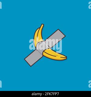 Banana montato a parete con dotto nastro grafica cartoon vettore illustrazione per assurdità giorno il 20 novembre. Illustrazione Vettoriale