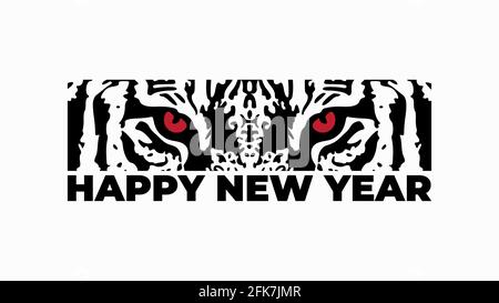 Felice anno nuovo 2022. Illustrazione vettoriale del volto astratto della tigre grunge con occhi rossi su sfondo bianco per il tuo disegno Illustrazione Vettoriale