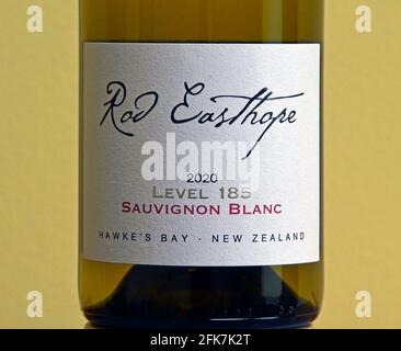 Etichetta del vino. Rod Easthope 2020 livello 185 Sauvignon Blanc. Hawke's Bay, Nuova Zelanda. Foto Stock