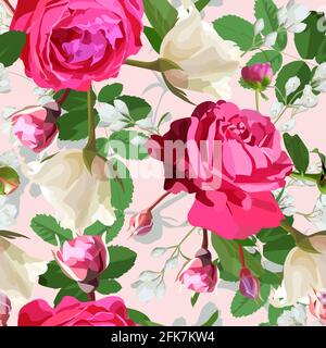 Motivo senza cuciture con rose in fiore. Sfondo perfetto per inviti, carte, tessuti. Illustrazione Vettoriale