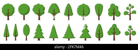 Alberi di raccolta. Insieme di alberi colorati su sfondo bianco. Illustrazione vettoriale. Icone ad albero isolate. Illustrazione Vettoriale