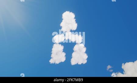 rendering 3d di nuvole bianche soffici a forma di simbolo di struttura gerarchica di quattro persone su cielo blu con raggi solari Foto Stock