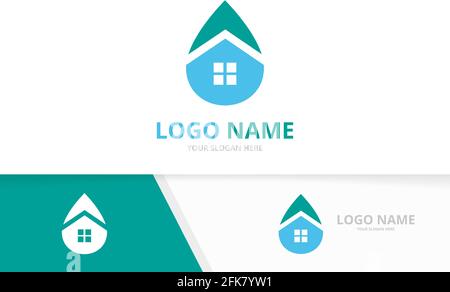 Combinazione di acqua vettoriale e logo immobiliare. Esclusivo modello di progettazione di logotipo di costruzione e caduta di olio. Illustrazione Vettoriale