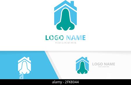 Combinazione di naso vettoriale e logo della casa. Clinica ENT, modello di logotipo otolaringologico. Illustrazione Vettoriale