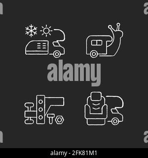 Icone bianche gesso del veicolo da turismo impostate su sfondo nero Illustrazione Vettoriale