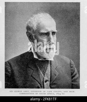 Ritratto di Sir George Grey Governatore di Cape Colony, e Alto Commissario del Sud Africa dal Libro 'Gran Bretagna in tutti i mari : Africa : A history and description of the British Empire in Africa ' di Johnston, Harry Hamilton, Sir, 1858-1927 pubblicato nel 1910 a Londra dal depositario della National Society Foto Stock