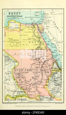 Mappa dell'Egitto e del Sudan egiziano dal libro ' Gran Bretagna attraverso i mari : Africa : una storia e una descrizione dell'Impero britannico in Africa ' da Johnston, Harry Hamilton, Sir, 1858-1927 pubblicato nel 1910 a Londra dal depositario della Società Nazionale Foto Stock