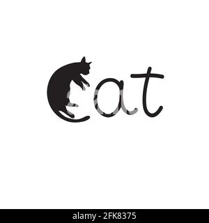 logo cat. Lettera C fatta come un gatto. Logo di disegno vettoriale. Collezione di lettere alla moda con doodle. Modello di progettazione pronto per la stampa. Illu. Vettore Illustrazione Vettoriale