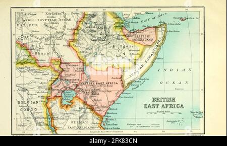 Mappa dell'Africa Orientale Britannica dal libro ' Gran Bretagna attraverso i mari : Africa : una storia e una descrizione dell'Impero britannico in Africa ' da Johnston, Harry Hamilton, Sir, 1858-1927 pubblicato nel 1910 a Londra dal depositario della Società Nazionale Foto Stock