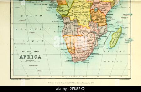 Mappa politica dell'Africa dal Libro ' Gran Bretagna oltre i mari : Africa : una storia e una descrizione dell'Impero britannico in Africa ' di Johnston, Harry Hamilton, Sir, 1858-1927 pubblicato nel 1910 a Londra dal depositario della Società Nazionale Foto Stock