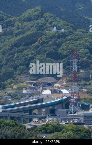 Cantiere della Tomei Expressway vicino all'incrocio di Isehara, Isehara City, Prefettura di Kanagawa, Giappone Foto Stock