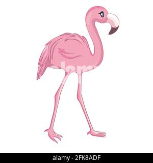 Fumetto fenicottero isolato su sfondo bianco. Illustrazione vettoriale. Illustrazione Vettoriale