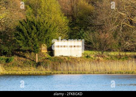 Un nascondiglio al Duddingston Loch per osservare la fauna selvatica, Edimburgo, Scozia, Regno Unito Foto Stock