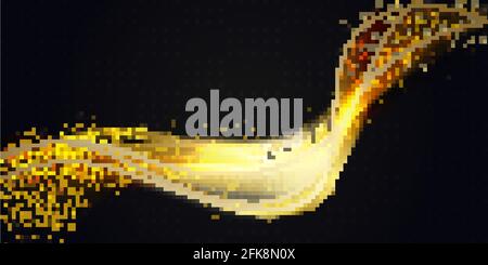 Onda d'oro con bokeh scintillante, effetto luminoso astratto delle linee di movimento della curva di turbolenza dorata Illustrazione Vettoriale