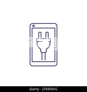 telefono con spina elettrica sull'icona della linea dello schermo Illustrazione Vettoriale