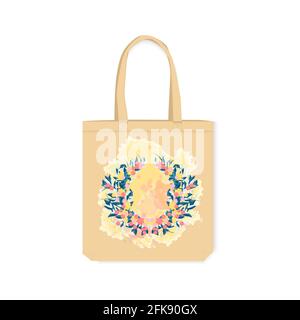 Borsa ecologica con design stampato. Elemento decorativo in stile acquerello su una borsa in tela. Illustrazione vettoriale isolata su sfondo bianco. Illustrazione Vettoriale