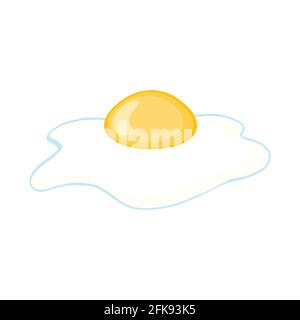 Uovo fritto, isolato su sfondo bianco. Icona dell'uovo fritto piatto. Primo piano con uova fritte Illustrazione Vettoriale