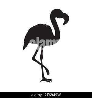 Flamingo isolato. Uccello esotico. Silhouette fenicottero, elemento decorativo dal design piatto. Illustrazione Vettoriale