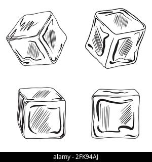 Cubetti di ghiaccio. Illustrazione vettoriale impostata su sfondo bianco. Illustrazione Vettoriale