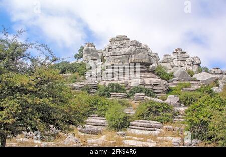 Vista della roccia carsica a Torcal de Antequera, Malaga, Andalusia, Spagna Foto Stock