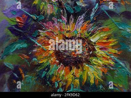 Pittura a colori classe d'arte, girasoli Foto Stock