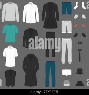 Set di moda uomo. Vestiti isolati su bianco. Abbigliamento vettoriale. Pantaloni, tuta, camicia e giacca Illustrazione Vettoriale