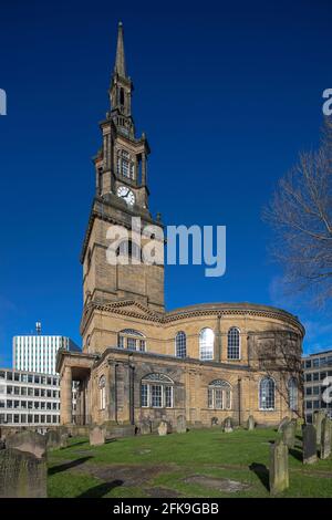 Vista esterna diurna di All Saints Church, Newcastle upon Tyne, Tyne and Wear, Inghilterra, Regno Unito Foto Stock