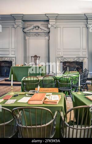 Sala riunioni storica a Independence Hall, Philadelphia, Pennsylvania, Stati Uniti d'America. 02 Foto Stock