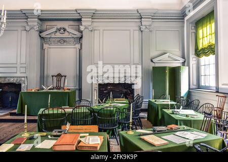 Sala riunioni storica a Independence Hall, Philadelphia, Pennsylvania, Stati Uniti d'America. 03 Foto Stock