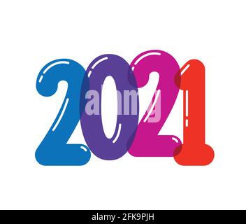 Un'illustrazione vettoriale di 2021 segni vettoriali colorati di colore viola blu, rosso e arancione Illustrazione Vettoriale