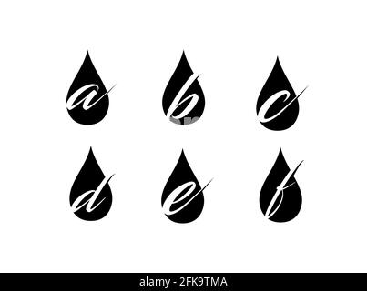 A Vector Illustration of Water Drop Monogram Initial Letter ABCDEF, black on white design ideas Illustrazione Vettoriale