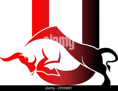 Icona del logo della lettera mista con il vettore del modello del simbolo del design bull Illustrazione Vettoriale