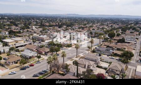 Vista aerea del centro di Azusa, California, Stati Uniti. Foto Stock