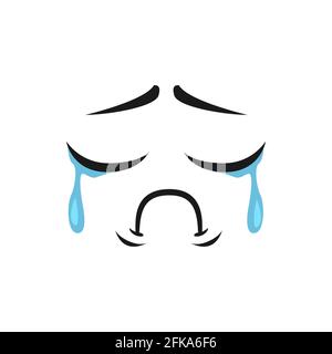 Depresso triste infelice piangendo emoji isolato icona. Emoticon vettoriale nel dolore, lacrime sul viso. Personaggio volto in cattivo umore, emoticon piangente, solitario feeli Illustrazione Vettoriale