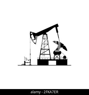 Icona martinetto pompa isolato silhouette della derrick dell'olio. Impianto di produzione di petrolio vettoriale, pompe di perforazione, stazione di produzione di petrolio. Piattaforma chimica, GA Illustrazione Vettoriale