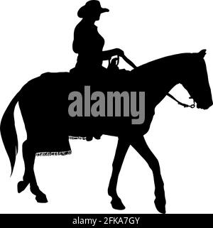 Cowgirl a cavallo silhouette nera su sfondo bianco Illustrazione Vettoriale