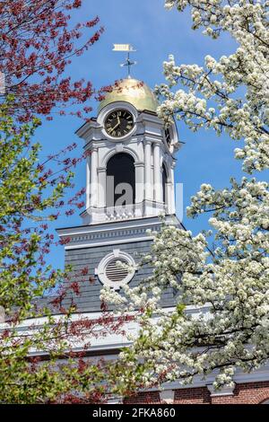 Needham Town Hall campanile e torre dell'orologio, Needham Town Hall quartiere storico di Spring, Needham ma Foto Stock