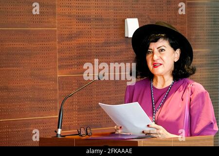 Malaga, Spagna. 29 Apr 2021. Aurora Luque ha visto pronunciare un discorso durante l'atto di inaugurazione come Accademico del poeta alla reale Accademia di Belle Arti di San Telmo a Malaga. La cerimonia si è tenuta al Museo de Malaga a Malaga. (Foto di Francis Gonzalez/SOPA Images/Sipa USA) Credit: Sipa USA/Alamy Live News Foto Stock