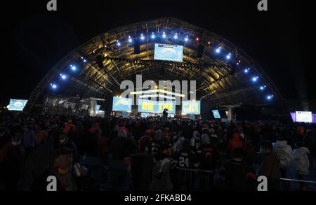 Cleveland, Stati Uniti. 29 Apr 2021. Il luogo di ritrovo per il Draft NFL 2021 a Cleveland, Ohio, giovedì 29 aprile 2021. Foto di Aaron Josefczyk/UPI Credit: UPI/Alamy Live News Foto Stock