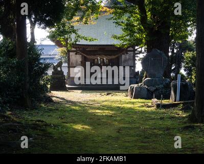 ASO, Giappone - 5 novembre 2016: Santuario di Shimomiya all'interno della caldera vulcanica Aso, parte del Parco Nazionale Aso-Kuju Foto Stock