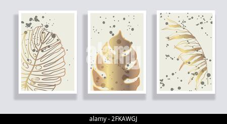 Serie trendy di illustrazioni astratte minimaliste di acquerelli. Murale botanico art. Metà secolo Grafica moderna. Progettazione di opere d'arte per i social media, Illustrazione Vettoriale