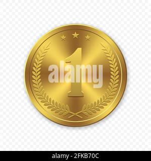 Vector 3d Realistic Gold Medal, premio vincitore del primo posto Illustrazione Vettoriale