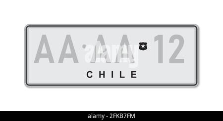 Targa auto . Patente di immatricolazione del Cile. Misure standard americane Illustrazione Vettoriale