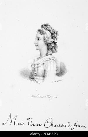 Ritratto di Maria-Teresa Charlotte de France (1778-1851), figlia del re Luigi XVI di Francia e della regina Maria Antonietta, conosciuta come Madame Royale. Da Iconographie des contemporains depuis 1789 jusqu'à 1829, tome Premier, Parigi, Delpech, 1833 Foto Stock