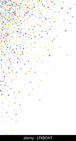 Confetti vivaci e festosi. Stelle di celebrazione. Confetti arcobaleno su sfondo bianco. Modello di overlay per le festività. Sfondo vettoriale verticale. Illustrazione Vettoriale
